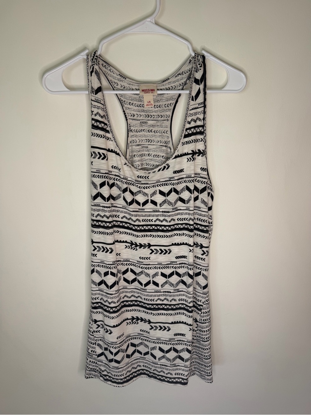 Mossimo Supply Co. Black & White Geometric Racerback Tank size large tribal top